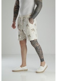 Resim Palmiye Desenli Keten Şort Coc1473 Desenli 