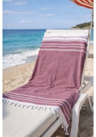 Resim Elmas Desenli Pamuk Peştemal Plaj Havlusu 100x170 Cm Pareo Kullanımına Uygun Bordo 