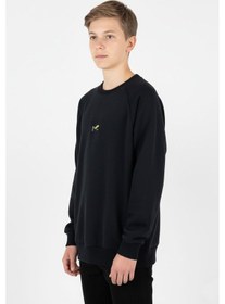 Resim Kanguru Cepli Baskılı Detaylı Erkek Çocuk Sweatshirt-90884 Siyah 
