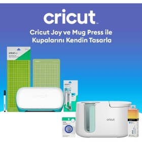 Resim Cricut Joy Kesici Makine ve Kupa Presi (Mug Pres) ile Kupalarını Kendin Tasarla Paketi 