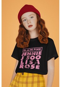 Resim Sevbano Blackpink Müzik Grubu Baskılı Unisex Çocuk Tişört 1-12 Yaş Siyah 