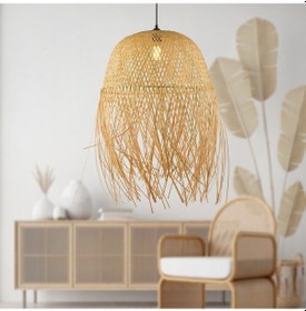 Resim Adolf Tekli Rattan Modern Tasarım Oturma Odası Avize Sarı 