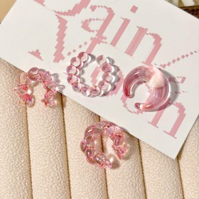 Resim 4 Adet Kadın Moda Sınır Ötesi Deliksiz İplikli Kulak Kelepçeleri, Yaratıcı Şeffaf Renkli Dopamin Düzensiz C-şekilli Kulak Klips Seti 