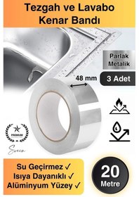 Resim 20 Mt Parlak Metalik Gri Tezgah Lavabo Kenar Bandı Sızdırmaz Isıya Dayanıklı Bant Su İzolasyon 3 Ad. 