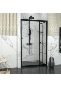 Resim Tekno Duş Black Corina Karolajlı Şeffaf Cam Akordion Duşakabin Şeffaf 