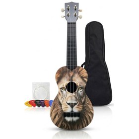 Resim Soprano Ukulele Aslan Desenli Kapak 