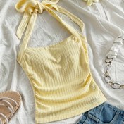 Resim Y2K Kabartmalı Kırpılmış Tank Top - Omuz Açık/Bir Omuz Tasarımı, Büzgülü Bel ve Fiyonk Detaylı, Orta Esneklikte Makinede Yıkanabilir Tek Renk Üst, Her Mevsim Günlük Giyim İçin Çok Yönlü Kıyafet, Dokulu Moda 