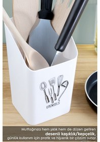 Resim 2'li Tezgah Üstü Kaşıklık - Mutfak Organizer Düzenleyici Kepçelik Kaşık Bıçak Standı Beyaz 
