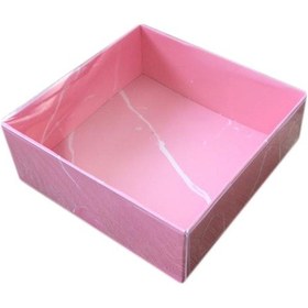 Resim Asetat Kapaklı Karton Kutu Mermer Desenli 8X8X3 50 Adet Pembe N11.9191 