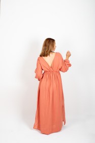 Resim Botex %100 Pamuk Müslin V Yaka Uzun Kol Hamile ve Plaj Elbisesi - Standart Beden / Beyaz 