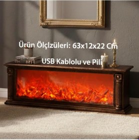 Resim Dekoratif Renk Değiştirmeli Ledli Şömine Lamba Kumandalı 63cm 