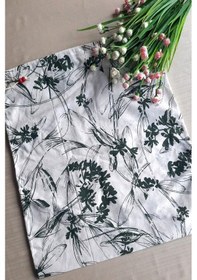 Resim Yeşil Çiçekli Ekmeklik - Askılı Büzgülü Keten Ekmek Torbası 50x40 Beyaz - Siyah 