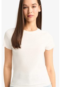 Resim DeFacto Fitted Bisiklet Yaka Basic Düz Kısa Kollu Tişört F3486AXNSWT32 
