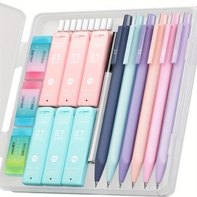 Resim Dört Şeker Sevimli Mekanik Kalem Seti, 6 adet Pastel Mekanik Kalemler 0.5mm & 0.7mm & 0.9mm 360 adet Kalemler, 3 adet Silgiler ve 9 adet Silgi Dolguları, Yazma, Sanat Çizimi için Estetik Kalemler 