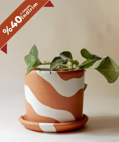 Resim Terracotta Silindir Saksı+Tabak • Bohem Beyaz - Küçük (9x10cm) 