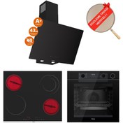 Resim Ferre FryArt&Buharlı Liventa Sessiz Davlumbaz Elektrikli Siyah Ank. Set (D077-SA + MS263 + QEP64CS) 