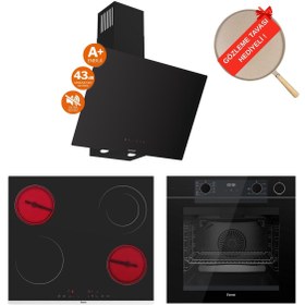 Resim Ferre FryArt&Buharlı Liventa Sessiz Davlumbaz Elektrikli Siyah Ank. Set (D077-SA + MS263 + QEP64CS) 
