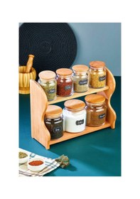 Resim Bambu Kapaklı 7 Parça Cam Baharatlık-baharat Takımı şeffaf 