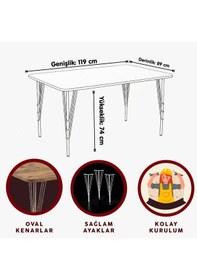 Resim Modern Ahşap Desenli 6 Kişilik Yemek Masası 119x89 Cm Sabit Metal Ayaklı Sağlam Mutfak Masası, Çalışma Masası, Balkon Masası Atlantik - Çam 