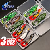 Resim ANFS 3 adet Premium Kurbağa-Ördek Şekilli Balıkçılık Yemi Depolama Kutusu ile - Keskin saç tokası ve Gerçekçi Tasarım Topwater Tatlı Su Balıkçılığı için - Karışık Renk, PVC Malzeme, Kurşat İçerir, Günlük Kutulu 