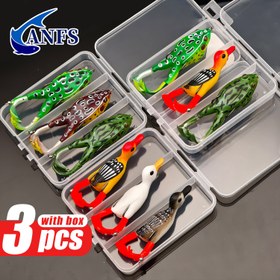 Resim ANFS 3 adet Premium Kurbağa-Ördek Şekilli Balıkçılık Yemi Depolama Kutusu ile - Keskin saç tokası ve Gerçekçi Tasarım Topwater Tatlı Su Balıkçılığı için - Karışık Renk, PVC Malzeme, Kurşat İçerir, Günlük Kutulu 