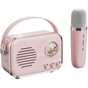 Resim Klasik Stili Mini Bluetooth Hoparlör, Taşınabilir Karaoke Mikrofonlu, Hıfı Bass, Dış Mekan Müzik Sistemi, Pembe Tek Mikrofon 