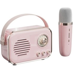 Resim Klasik Stili Mini Bluetooth Hoparlör, Taşınabilir Karaoke Mikrofonlu, Hıfı Bass, Dış Mekan Müzik Sistemi, Pembe Tek Mikrofon 