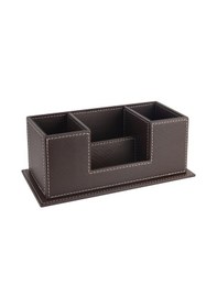 Resim Masaüstü Deri Organizer Kalemlik 4 Gözlü Desktop Organizer Rainbow Vegan 10x12x25 Cm. Kahverengi 