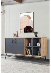 Resim 4609 Şile Metal Ayaklı Metal Kulplu 160 Cm Konsol - Yemek Odası Antrasit - Safir Antrasit - Safir 