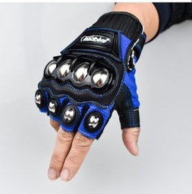 Resim Yarım Parmak Çelik Açık Motosiklet Eldiveni Mavi 