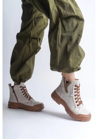 Resim Amber Bağcıklı Fermuarlı Ortopedik Taban Kadın Bot Ctt - Krem Krem 