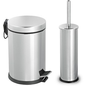 Resim ZÜBAHOME Banyo Seti 2'li Çöp Kovası Klozet Fırçası 12 Litre Inox 