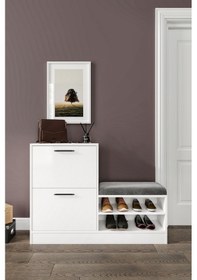 Resim Ilgaz Düşer Kapaklı 4 Bölmeli Puf Oturaklı Ayakkabılık Beyaz 