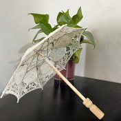 Resim Şık Dantel Güneşlik 26.01/43.0 cm - Gelin düğün süslemesi için uygun, parti fotoğraf çekimi dekorasyonu, dantel kumaşı ile ahşap saplı, sevimli şemsiye güzel bir dekorasyon 