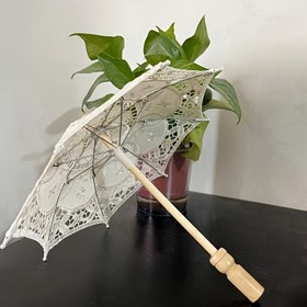 Resim Şık Dantel Güneşlik 26.01/43.0 cm - Gelin düğün süslemesi için uygun, parti fotoğraf çekimi dekorasyonu, dantel kumaşı ile ahşap saplı, sevimli şemsiye güzel bir dekorasyon 