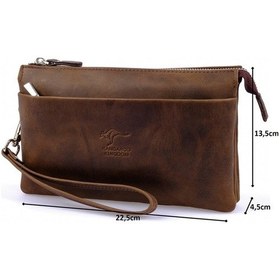 Resim Kangaroo Kıngdom Crazy Horse Deri Koyu Camel Erkek El Çantası Kangaroo K. 5488-Zkc 