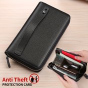 Resim 1 adet Erkek İş Tarzı Gerçek Deri Telefon Çantası, Yumuşak İnek Derisi, Uzun, Fermuarlı Cüzdan, Telefon, Anahtar Tutucu ile, Erkekler için 