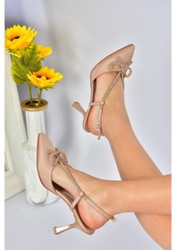 Resim Fox Shoes Ten Saten Kumaş Taş Detaylı Kadın Topuklu Ayakkabı M246 