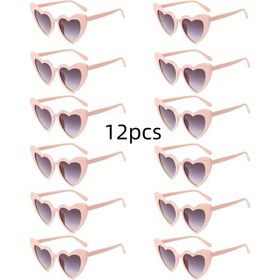 Resim 12 adet Şık Kalp Şekilli Moda Gözlük Erkekler ve Kadınlar İçin - Beyaz Çerçeve ile Gri Lensli, Düğünler, Partiler ve Fotoğraf Aksesuarları İçin Mükemmel, Gözlük Aksesuarları, Fonksiyonel Olmayan Dekoratif Ürün 