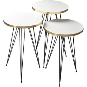 Resim Uslucan Alışveriş Zigon Sehpa Ve Orta Sehpa Kr Set Siyah Tel Ayak Altın Beyaz Çok Renkli 