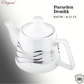 Resim Topaç Mini Porselen Demlikli Bakalit Kulplu Çaydanlık Takımı - Beyaz Beyaz 