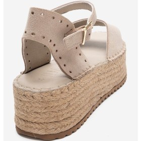 Resim Luvi Shoes Serez Bej Süet Hakiki Deri Kadın Hasır Dolgu Taban Sandalet Süet Bej 