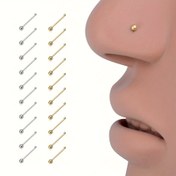Resim Kadınlar için 10/20 adet Küçük Paslanmaz Çelik Burun Çivisi Düz Saplı Yuvarlak Top Kıkırdak Tragus Spiral Burun Piercing Takıları 