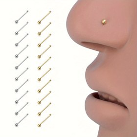 Resim Kadınlar için 10/20 adet Küçük Paslanmaz Çelik Burun Çivisi Düz Saplı Yuvarlak Top Kıkırdak Tragus Spiral Burun Piercing Takıları 