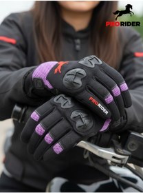 Resim Prorider Yüksek Korumalı Kadın Motosiklet Eldiveni Mor Avuç İçi Slider Korumalı 