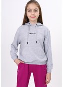Resim Toontoy Kız Çocuk Oversize Kapüşonlu Cepli Düşük Omuz Baskılı Sweatshirt - 2 İplik Gri Melanj 