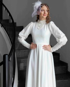 Resim İnci Kolyeli Helen Gelinlik - 36 / Ekru 