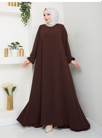 Resim Medine İpeği Mevlana Model Kahve Ferace 140 Cm Günlük Ve Şık Tesettür Ferace Kahverengi 