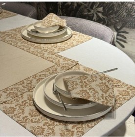 Resim Keten 6 Lı Balca Desen 6 Amerikan Servis & 1 Runner 6 Peçete Çok Renkli 