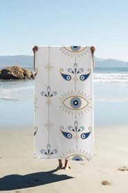 Resim Dijital Baskı Plaj Deniz Havlusu Nazar Boncuğu Desenli Peştamal HVL0192 